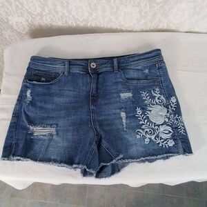 Inc denim regular fit distressed shorts with embroidery 12P